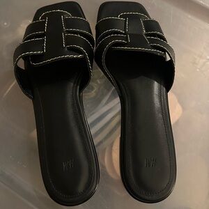 H&M Black Slide Mules with White Topstitching